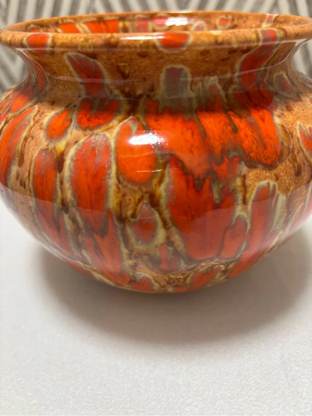 Mid century modern ceramic drip glazed vase planter